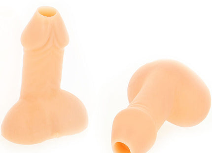 Peachfarbene silikon ohrstöpsel mit realistischem männlichem genitaldesign aus diablo picante set mit 10 strohhalmen