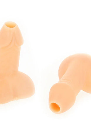 Peachfarbene silikon ohrstöpsel mit realistischem männlichem genitaldesign aus diablo picante set mit 10 strohhalmen