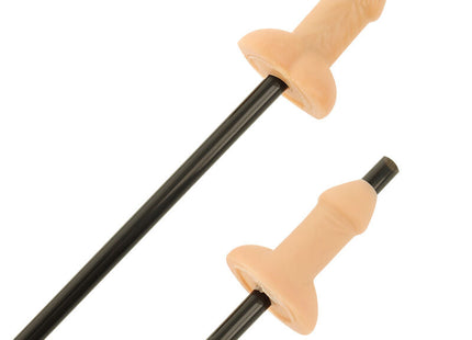 Beige silikon penishalter mit schwarzen zylindrischen stielen aus der diablo picante tasche mit 10 natürlichen penis-strohhalmen
