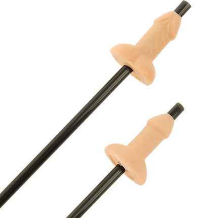 Beige silikon penishalter mit schwarzen zylindrischen stielen aus der diablo picante tasche mit 10 natürlichen penis-strohhalmen