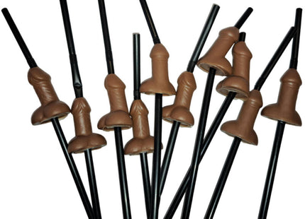 Braune schokoladenüberzogene strohhalme mit schwarzen plastikgriffen tasche mit 10 natürlichen strohhalmen für große penis