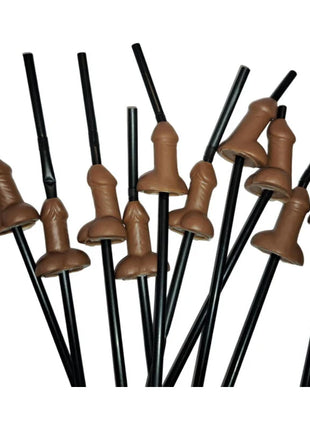 Braune schokoladenüberzogene strohhalme mit schwarzen plastikgriffen tasche mit 10 natürlichen strohhalmen für große penis