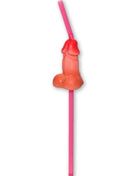 Rosa plastikstrohhalm mit durchsichtigem orangen henkel in phallusform aus der serie diablo picante tasche mit 5 natürlichen strohhalmen für große penis