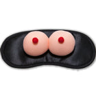 Schwarze satin schlafmaske diablo picante mit zwei rosa kuscheligen brustförmigen applikationen und roten nippeln