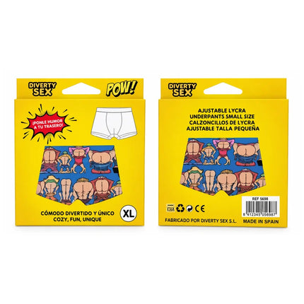 Helle gelbe verpackung der diverty sex marke verstellbare lyra unterhosen mit cartoon motiven für diablo picante große größen