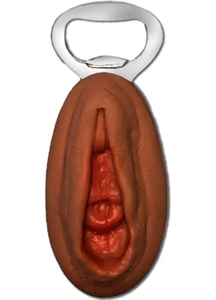 Brauner und roter skorperter flaschenöffner mit silberner metallkappe im vaginaförmigen design diablo picante mulatto