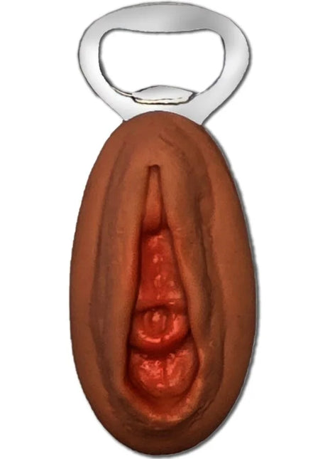Brauner und roter skorperter flaschenöffner mit silberner metallkappe im vaginaförmigen design diablo picante mulatto