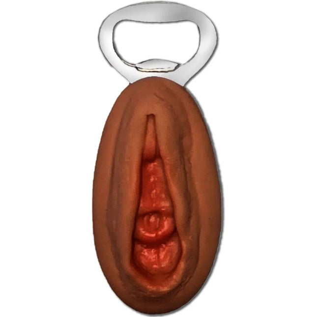 Brauner und roter skorperter flaschenöffner mit silberner metallkappe im vaginaförmigen design diablo picante mulatto