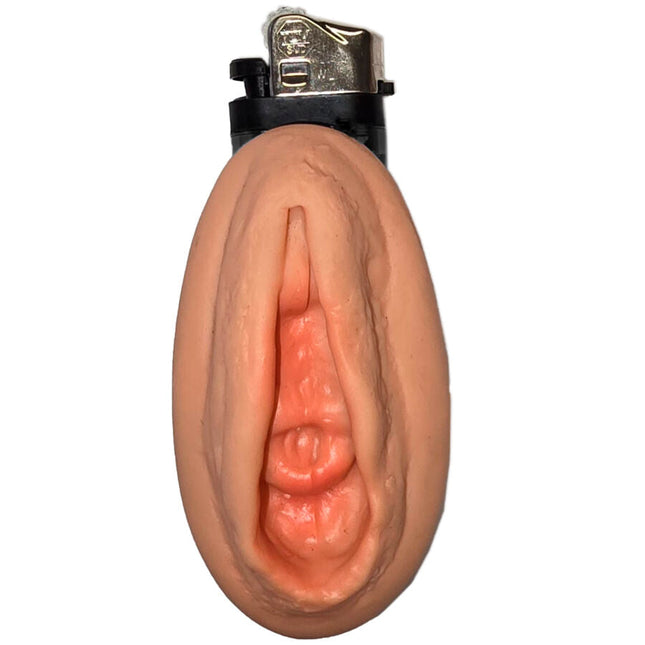 Pink silikon novelty leichter cover mit realistischem vaginaldesign und schwarzer plastikbasis für diablo picante leicht