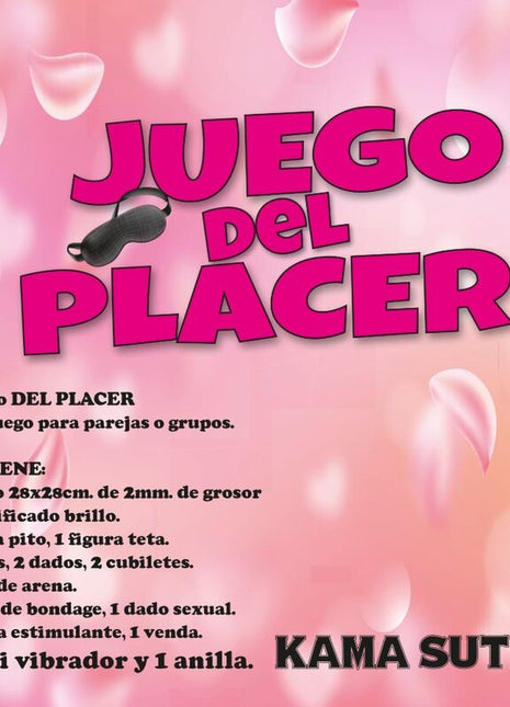 Diablo picante vergnügenspiel kama sutra spielset mit schwarzer augenbinde rosa rosenblättern und pinkem text auf rosa hintergrund
