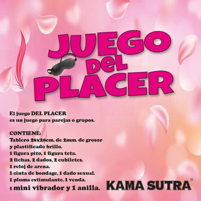 Diablo picante vergnügenspiel kama sutra spielset mit schwarzer augenbinde rosa rosenblättern und pinkem text auf rosa hintergrund
