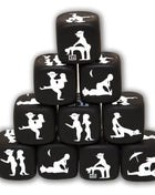 Diablo picante würfelspiel der haltung schwarz zeigt schwarze würfel mit weißen silhouette designs erotischer positionen
