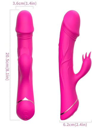 Vibrant pinkes silikon rabbit-vibrator mit metallakzent und strukturierter griffoberfläche in fuchsiafarbe