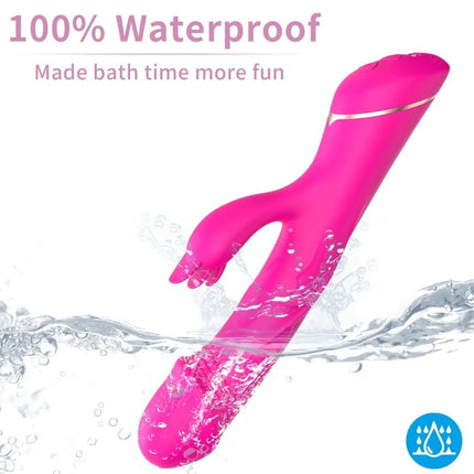 Hellrosa 100 % wasserdichter dildo rabbit-vibrator aus silikon mit metallakzent und schlankem design