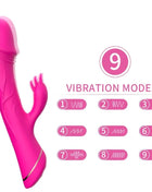 Vibrierender pinker dildo rabbit-vibrator aus glänzendem silikon mit metallring am stützbasis