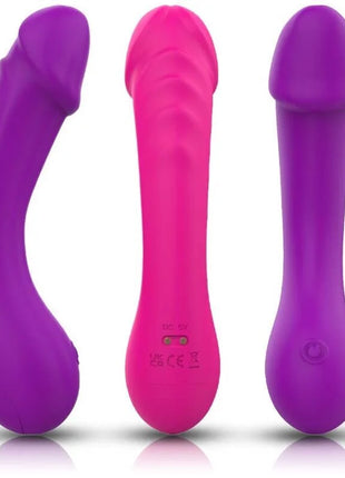 Dildo vibrator g-spot schwarz mit drei ergonomischen vibratoren in lila und rosa aus glattem silikon