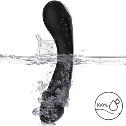 Schwarzer wasserdichter dildo vibrator g-spot mit glatter glänzender oberfläche und ergonomischer gebogener form
