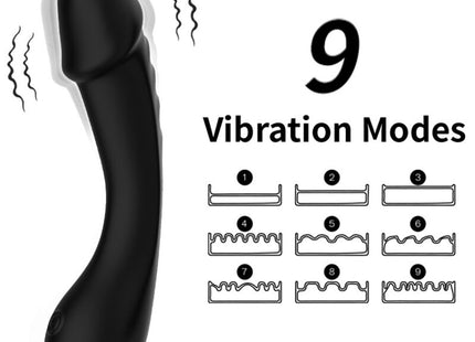Schwarzer dildo vibrator aus silikon mit neun vibrationsmodi zur g-punkt stimulierung