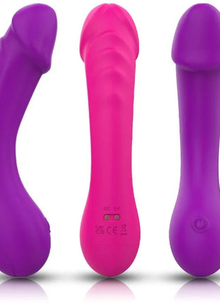 Drei dildo vibrator g-spot silikon in lila und pink mit glatter oberfläche und strukturierter griffigkeit
