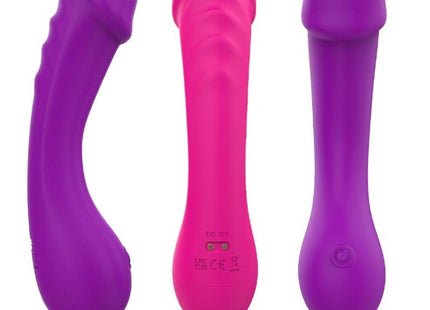 Dildo vibrator g-spot silikon lila mit drei glatten, texturierten griffen in lila und pink