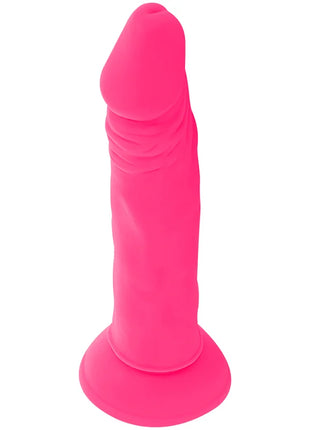 Flexibler dildo mit vibration rosa aus silikon mit gerundetem kopf und texturierten rippen am schaft 23 cm lang