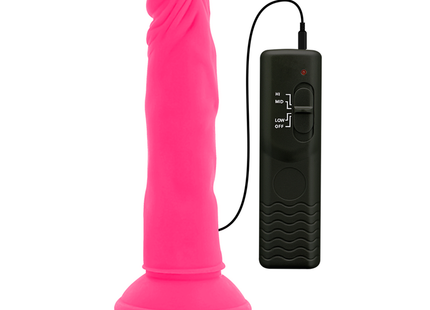 Vibranter pinker silikon vibrator dildo flexibler dildo mit vibration und schwarzer fernbedienung 23 cm lang