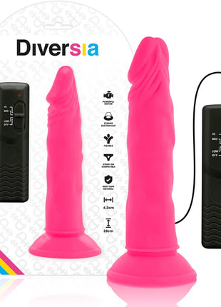 Flexibler dildo diversia rosa 23 cm aus silikon mit vibration und saugnapfbasis plus zwei schwarze fernbedienungen