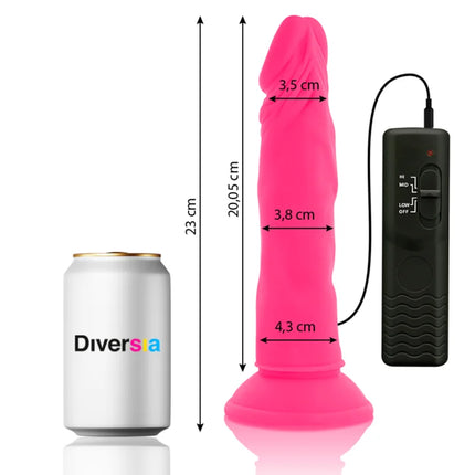 Rosa silikon dildo diversia 23 cm mit vibration und schwarzer fernbedienung flexibel und vielseitig