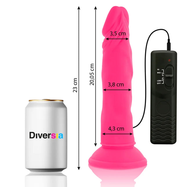 Rosa silikon dildo diversia 23 cm mit vibration und schwarzer fernbedienung flexibel und vielseitig