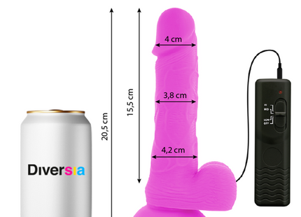 Flexibler vibrierender dildo diversia lila 20,5 cm aus silikon mit schwarzer fernbedienung