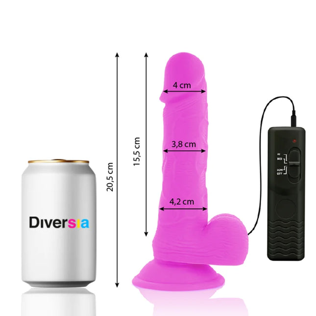 Flexibler vibrierender dildo diversia lila 20,5 cm aus silikon mit schwarzer fernbedienung