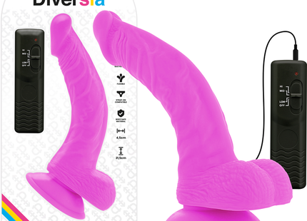 Vibrant pink diversia flexibler vibrierender dildo mit saugbasis und fernbedienung 21,5 cm lang