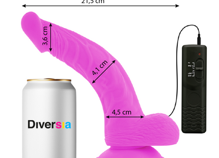 Flexibler violetter silikon dildo diversia 21,5 cm mit schwarzer fernbedienung und vibrierender funktion