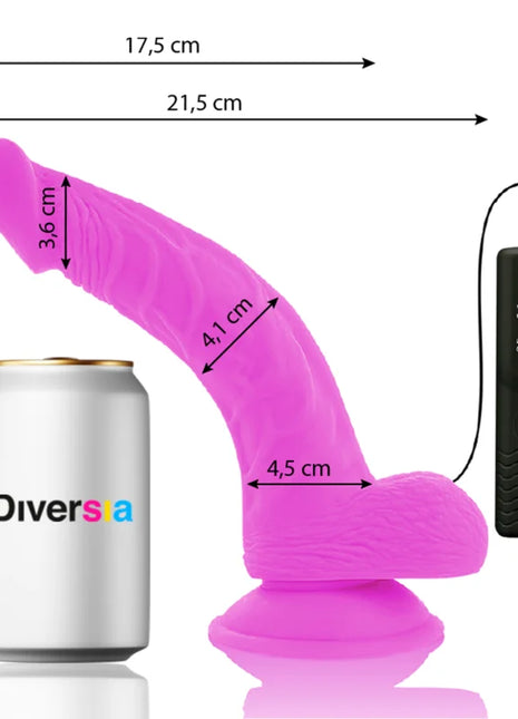 Flexibler violetter silikon dildo diversia 21,5 cm mit schwarzer fernbedienung und vibrierender funktion