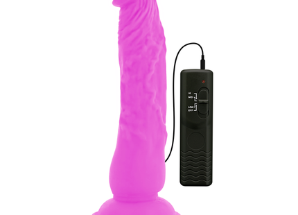 Vibranter pinker flexibler vibrierender dildo aus silikon mit schwarzer fernbedienung 21 cm lang und 4,9 cm breit