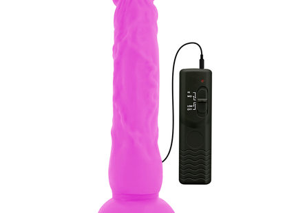 Vibranter pinker silikon dildo mit flexibler vibration und schwarzer fernbedienung 21 cm lang 4.9 cm breit