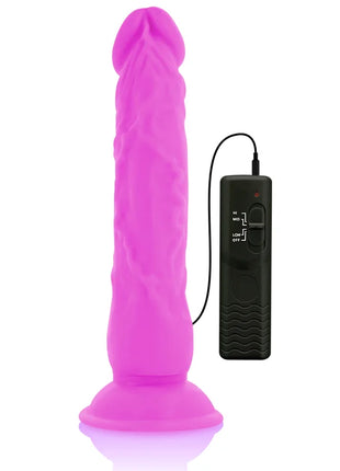 Vibranter pinker silikon dildo mit flexibler vibration und schwarzer fernbedienung 21 cm lang 4.9 cm breit