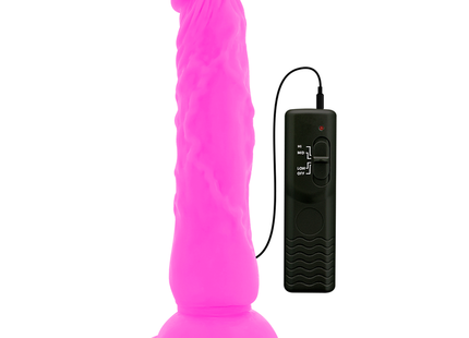 Vibranter pinkfarbener silikon dildo diversia flexibel vibrierend 21 cm mit strukturierter oberfläche und schwarzer fernbedienung