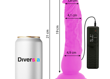 Flexibler pinker silikon dildo mit vibrationsfunktion und schwarzer fernbedienung 21 cm lang