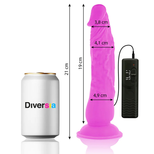 Flexibler pinker silikon dildo mit vibrationsfunktion und schwarzer fernbedienung 21 cm lang