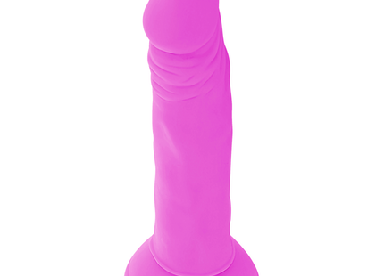 Ein flexibler vibrierender dildo aus pinkfarbenem silikon mit geriffeltem schaft und abgerundetem boden