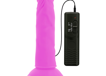 Flexibler vibrierender dildo lila 23 cm aus silikon mit schwarzer fernbedienung und intensitätseinstellungen