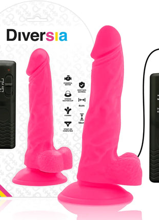 Flexibler pinker silikon dildo 18 cm mit schwarz fernbedienung von diversia mit vibrierender funktion
