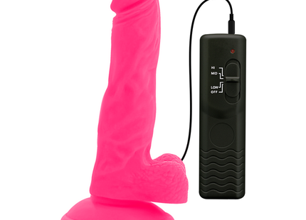 Flexibler vibrierender dildo diversia rosa 18 cm aus silikon mit schwarzer fernbedienung und vier einstellungen
