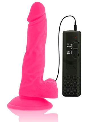 Flexibler vibrierender dildo diversia rosa 18 cm aus silikon mit schwarzer fernbedienung und vier einstellungen