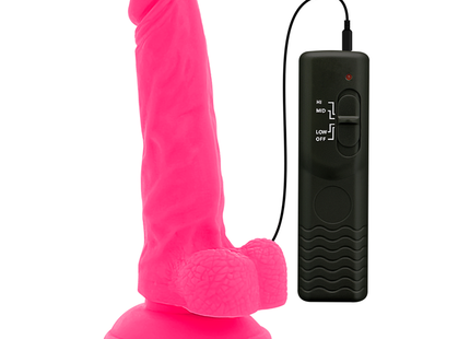 Flexibler vibrierender dildo aus silikon in rosa mit schwarzer fernbedienung 18 cm lang 4 cm durchmesser