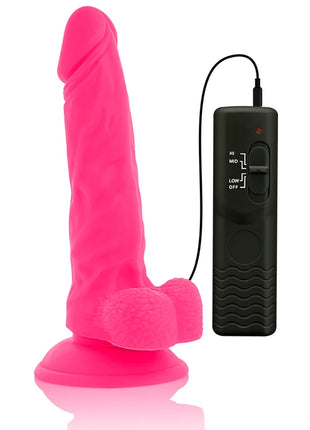 Flexibler vibrierender dildo aus silikon in rosa mit schwarzer fernbedienung 18 cm lang 4 cm durchmesser