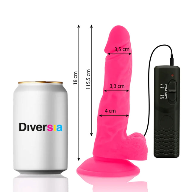 Flexibler vibrierender dildo rosa 18 cm aus silikon mit schwarzer fernbedienung von diversia