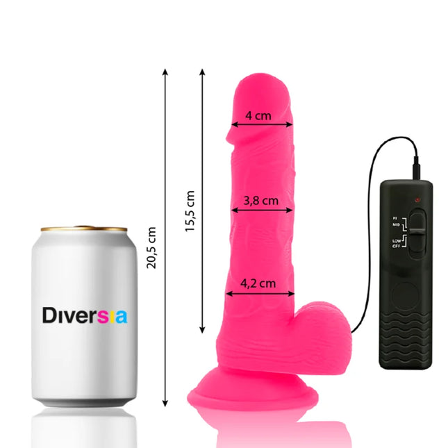 Flexibler vibrierender dildo diversia in rosa aus silikon mit schwarzer fernbedienung 20,5 cm lang