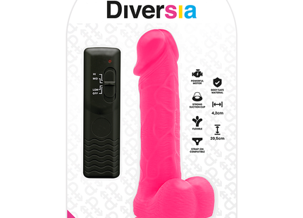 Flexibler vibrierender dildo rosa 20,5 cm aus silikon mit saugnapfbasis und fernbedienung, diversia
